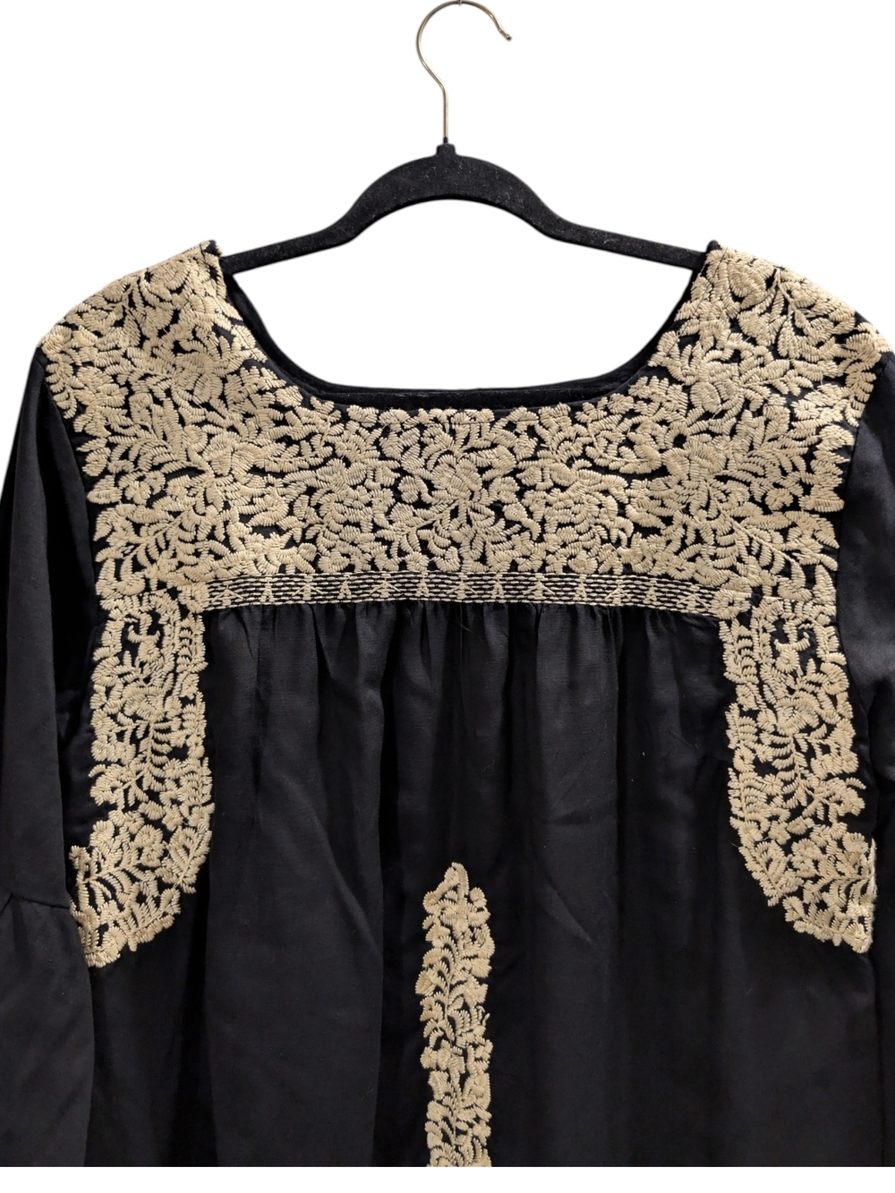j. Marie The Amanda Black/Cream Embroidered Bell-Sleeve Peasant Blouse - Picture 4 of 11